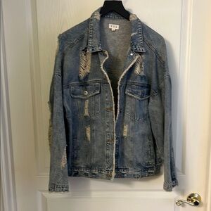POL Distressed Light Blue Denim Jacket